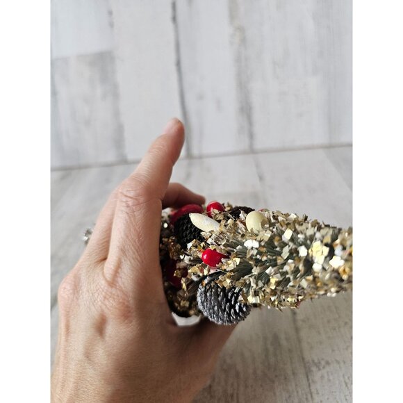 Vintage gold flocked fruit bottle mini tree Xmas pinecone decor - Picture 11 of 12